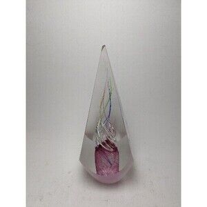 Dynasty Gallery Heirloom Pyramid Pink Swirl Art Glass Paperweight